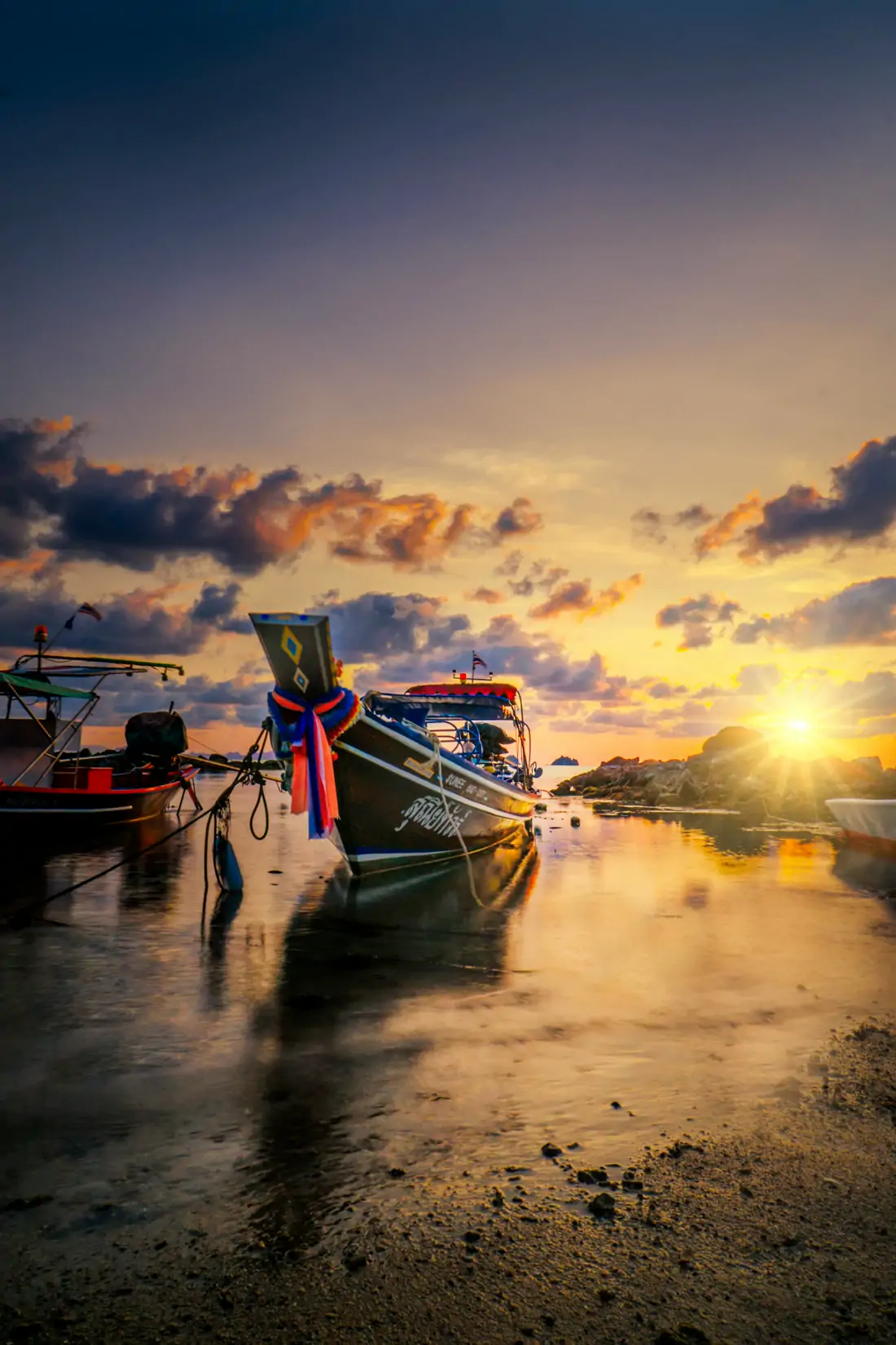 Longtail boats at sunset, Koh Tao
